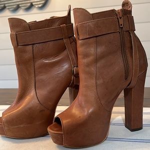 Brown leather bootie heels